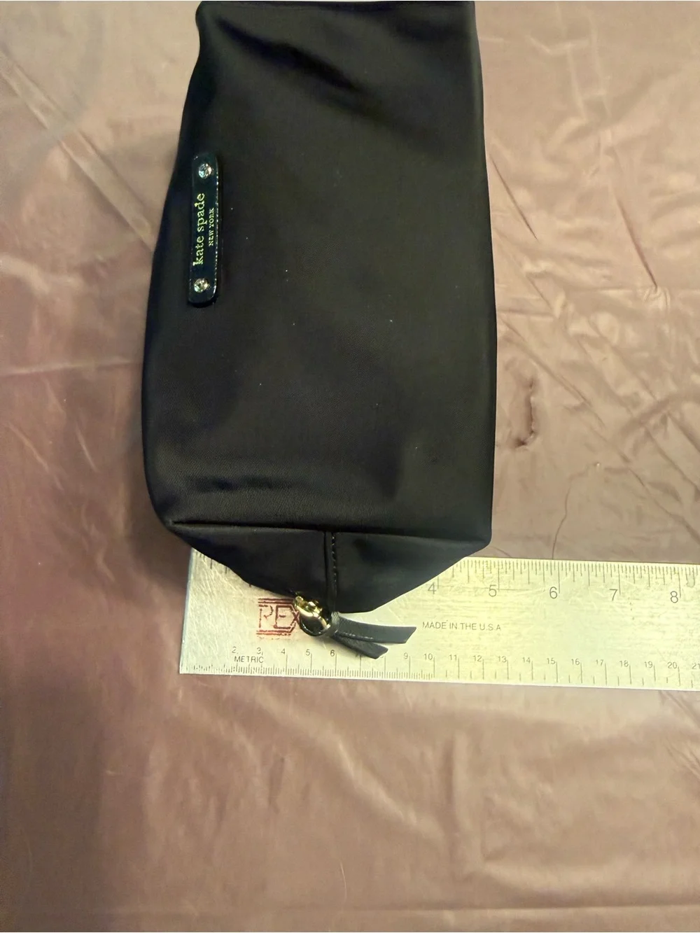 kate spade Black Nylon Cosmetic Pouch with Gold Logo Plaque
